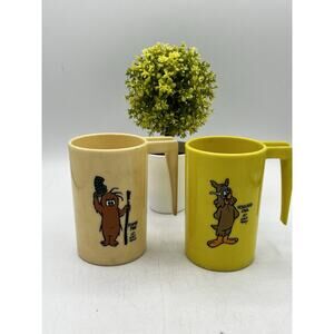 Vintage Walt Kelly Pogo Plastic Mugs Porky Pine Howland Owl 1960s Comic Strip